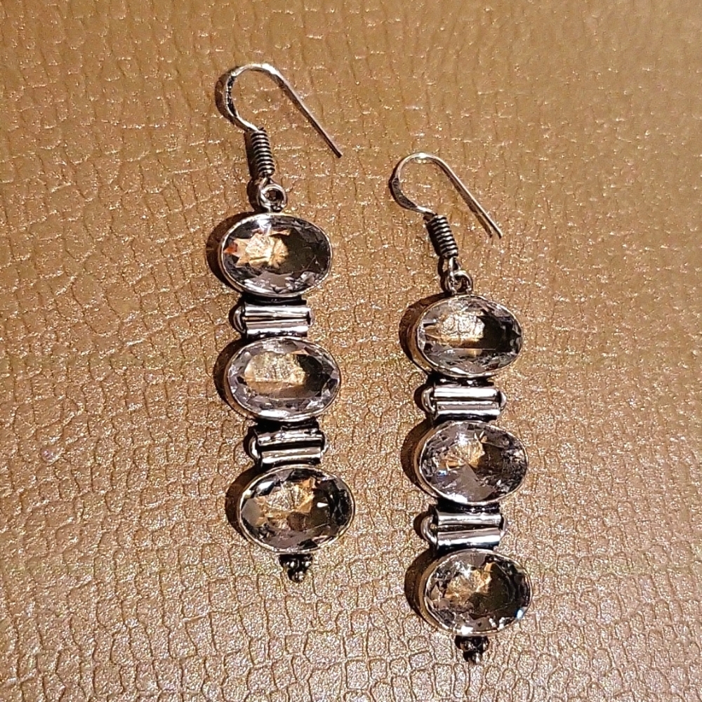 Beautiful Faceted White Topaz Earrings - NWOT